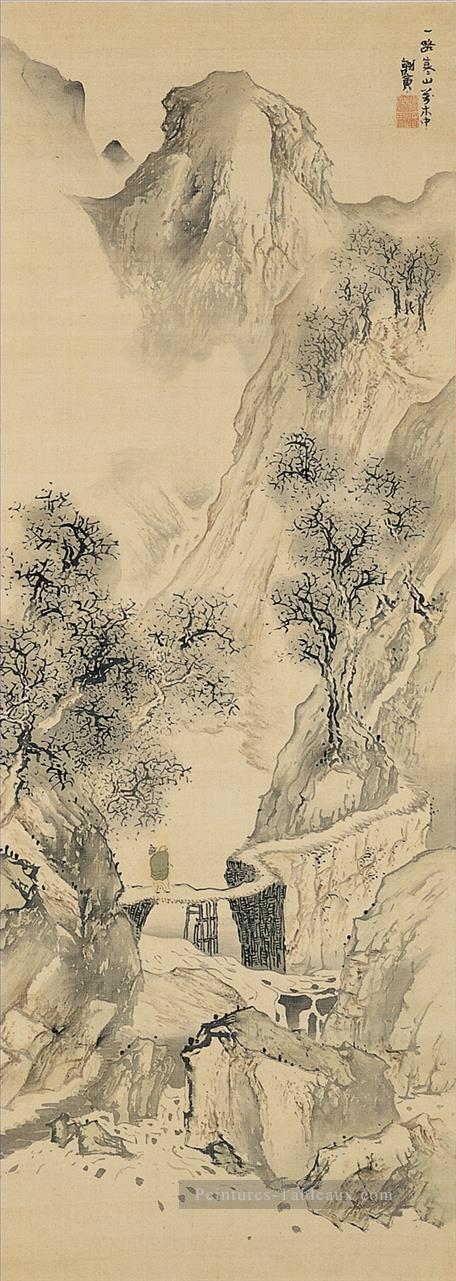 paysage avec un voyageur solitaire 1780 Yosa Buson japonais Peintures à l'huile